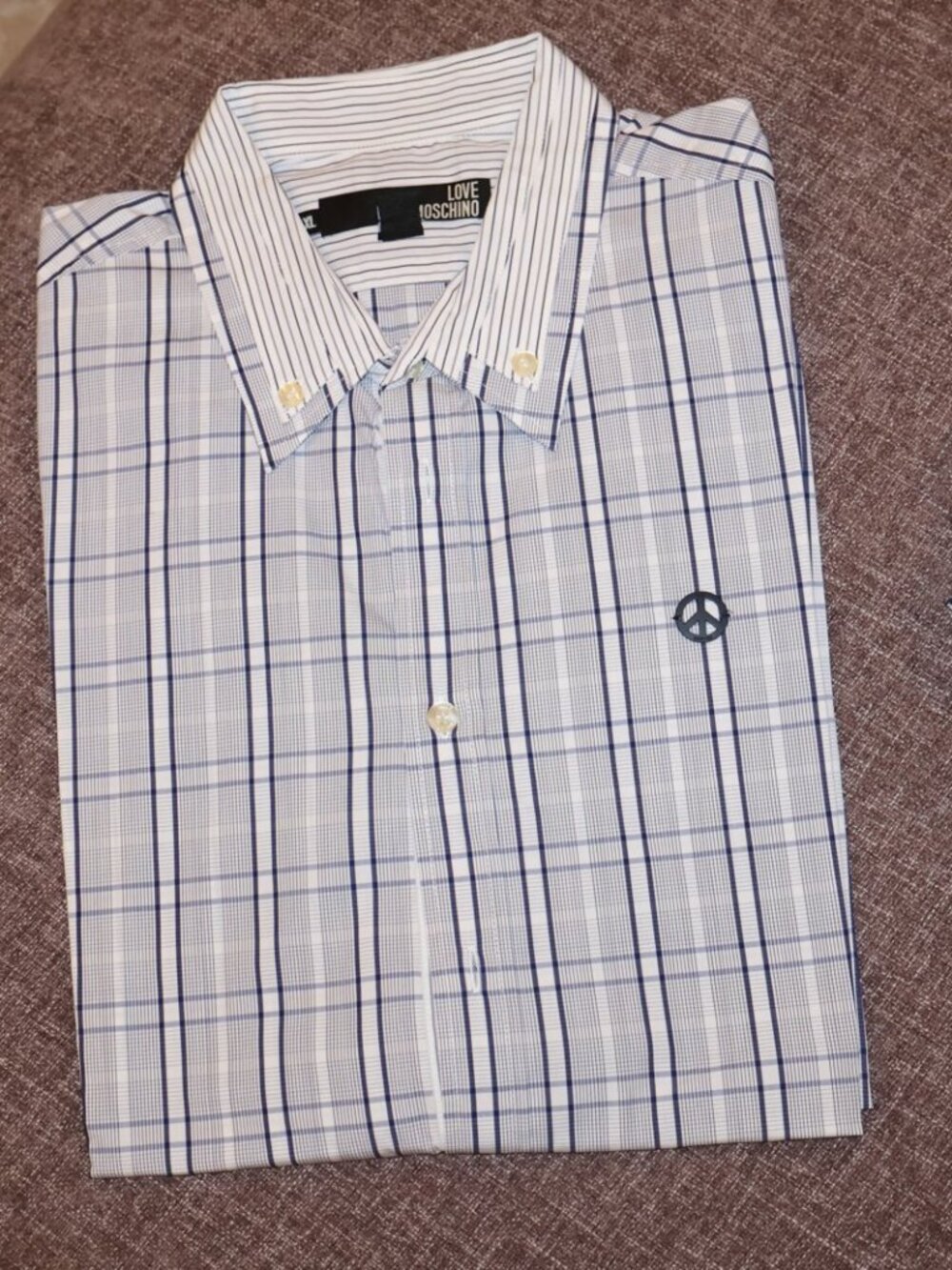 Love Moschino Plaid Shirt Peace Sign Embroidery XL